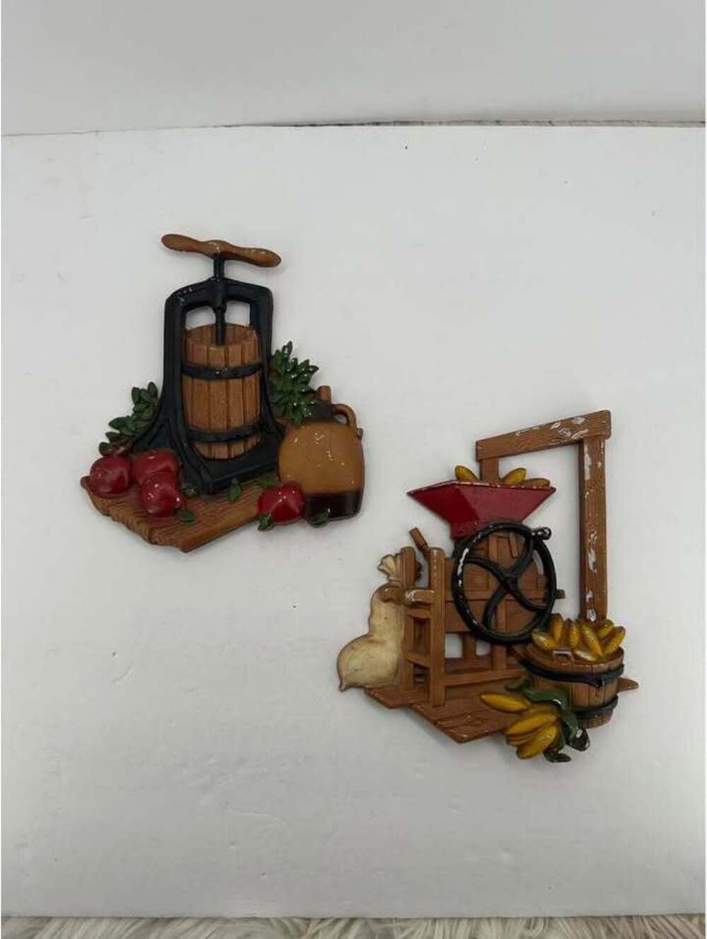 Vintage Farmhouse Wall Plaques - Cider Press and Corn Sheller